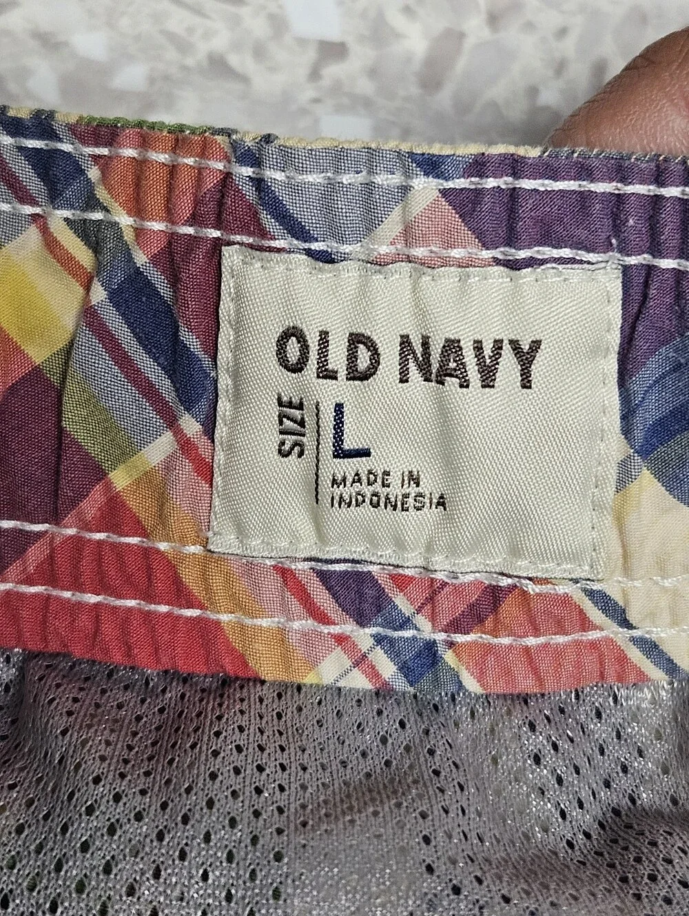 Old Navy Mens Plaid Madras Swim Trunks Board Shorts Size L Mesh Lined Nantucket